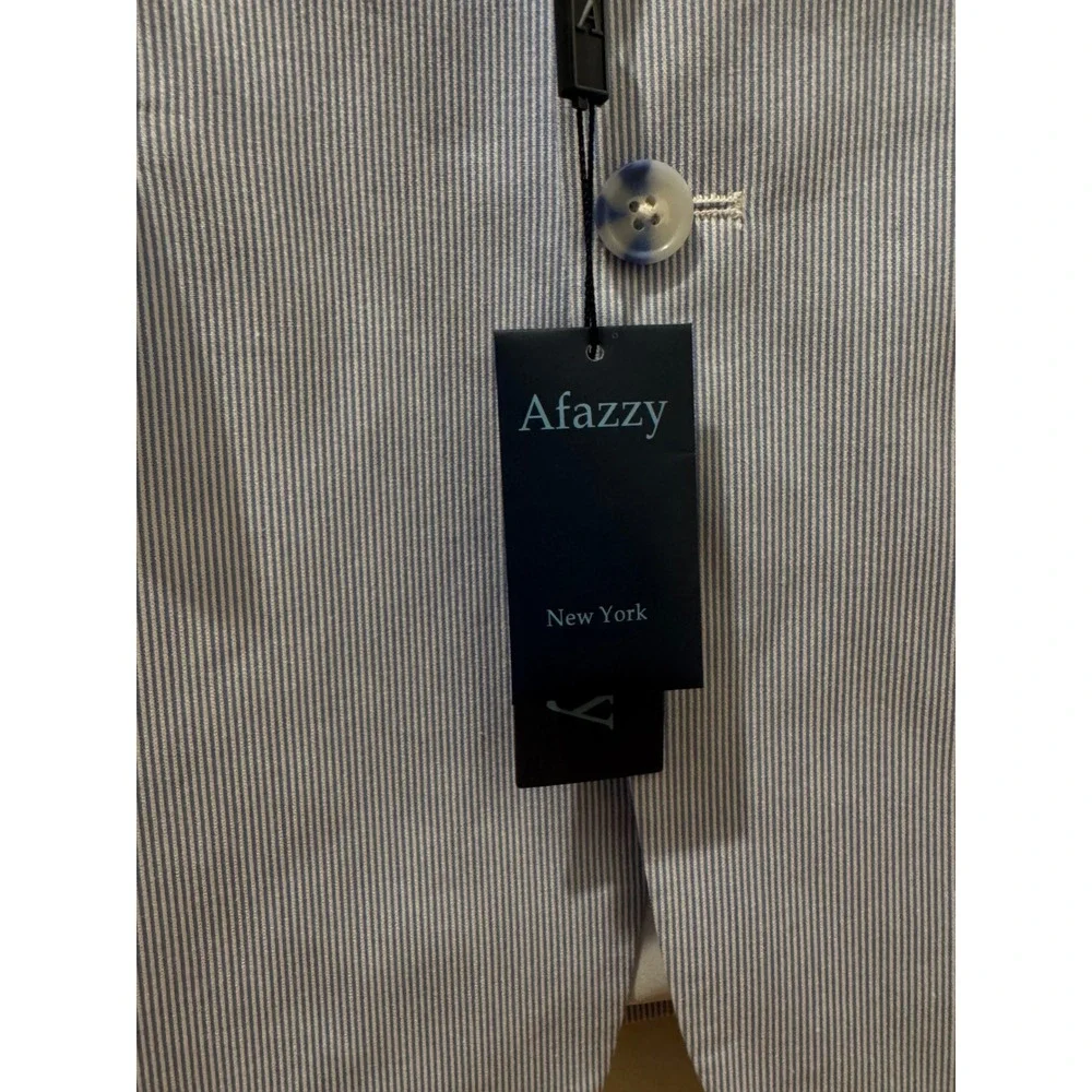 Afazzy New York Mens 48L Seersucker Blazer Light Blue White Striped Jacket‎ NWT